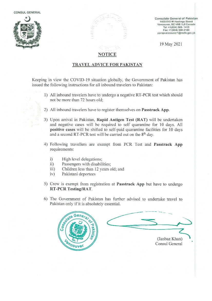 Travel Advice for Pakistan – The Consulate General of Pakistan